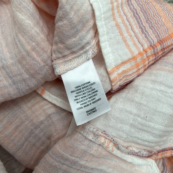 NWT!! Caslon - Stripe Cotton Popover Top In Ivory- Coral Nora Plaid - Medium - Picture 8 of 8